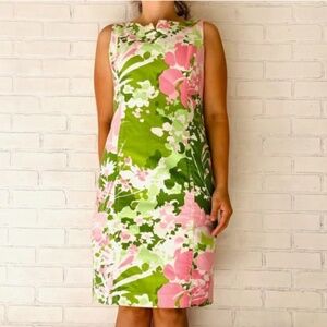NWT TALBOTS WOMENS PINK GREEN FLORAL KNEE LENGTH SHIFT DRESS SLEEVELESS SIZE 8